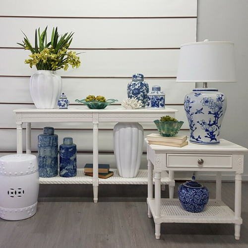 Blue and white ceramic deals side table